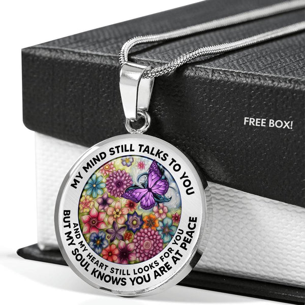 AG2208042 My Mind Still Talks To You Purple Butterflies Flower  Luxury Necklace with Back Engraving