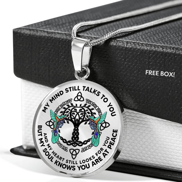 AG0608131 My Mind Still Talks To You Hummingbirds Black Celtic Knot Tree Of Life Luxury Necklace with Back Engraving