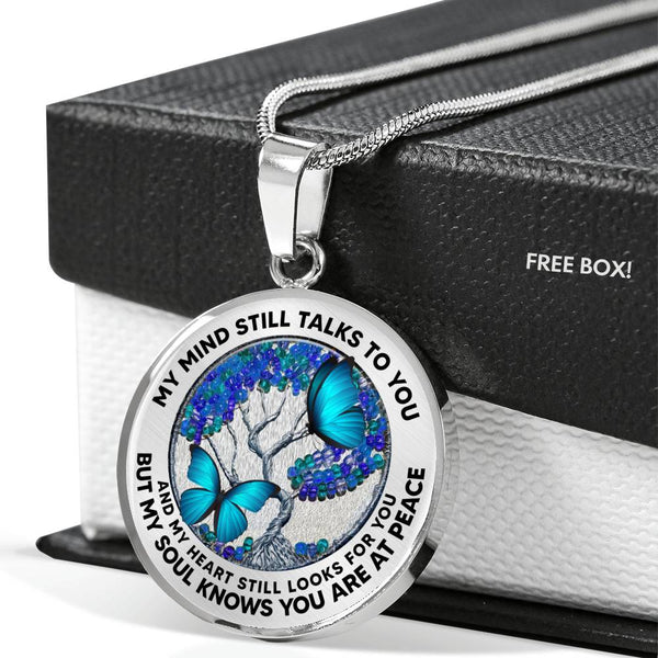 AG2108014 My Mind Still Talks To You Blue Butterflies Tree Of Life  Luxury Necklace with Back Engraving