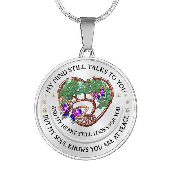 POLVSH0055 Purple Butterfly Green Heart Tree Of Life My Mind Still Talks To U Luxury Necklace with Back Engraving