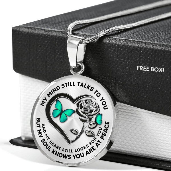 B0708025 My Mind Still Talks To You Green Butterflies Black Rose And Heart Shape Luxury Necklace with Back Engraving