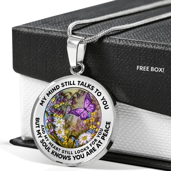 AG2908043 My Mind Still Talks To You Purple Butterflies Flower Luxury Necklace with Back Engraving