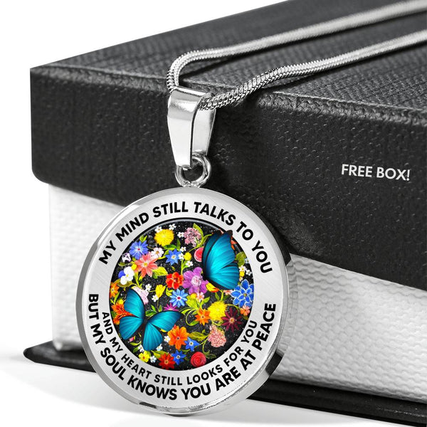 AG2808011 My Mind Still Talks To You Blue Butterflies Flower Luxury Necklace with Back Engraving