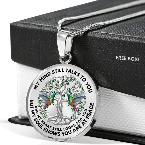 JL2407129 My Mind Still Talks To You Green Hummingbirds Celtic Tree Of Life Green Leaf And Diamond Luxury Necklace with Back Engraving