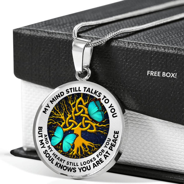 AG0608022 My Mind Still Talks To You Turquoise Butterflies Gold Celtic Knot Tree Of Life And Galaxy Luxury Necklace with Back Engraving