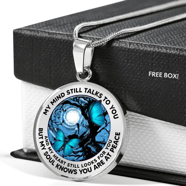 AG2208016 My Mind Still Talks To You Blue Butterflies Tree Of Life Meditation Luxury Necklace with Back Engraving