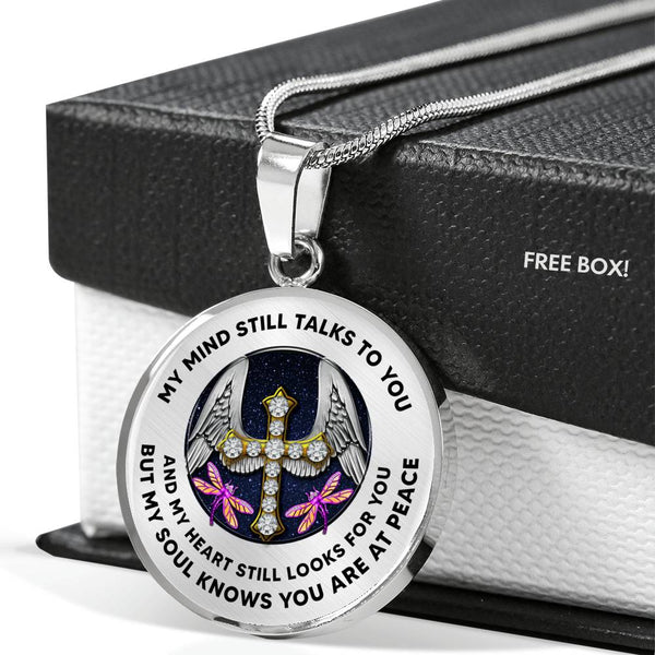 JL1407026 My Mind Still Talks To You Purple Dragonflies Cross Wings  Luxury Necklace with Back Engraving