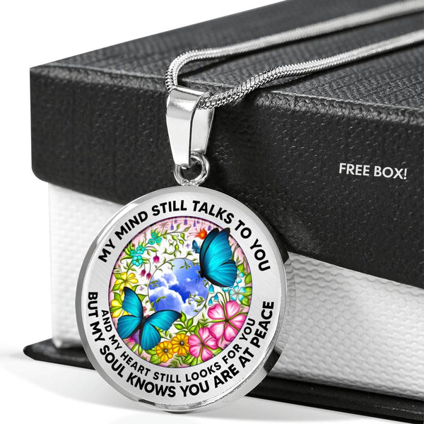 AG2408017 My Mind Still Talks To You Blue Butterflies Flower Luxury Necklace with Back Engraving