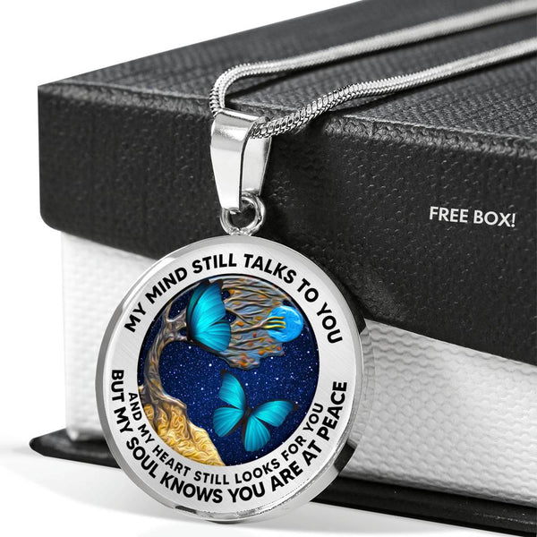 AG2108023 My Mind Still Talks To You Blue Butterflies Tree Of Life  Luxury Necklace with Back Engraving