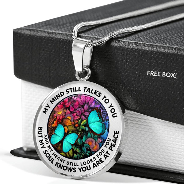 AG2408004 My Mind Still Talks To You Turquoise Butterflies Flower Luxury Necklace with Back Engraving