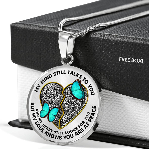 SP0509001 My Mind Still Talks To You Turquoise Butterflies Golden Broken Heart Luxury Necklace with Back Engraving