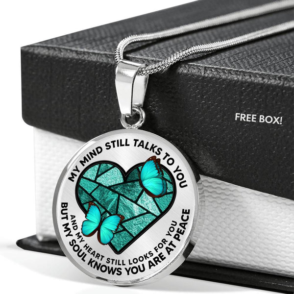 SP0109032 My Mind Still Talks To You Turquoise Butterflies Broken Heart Luxury Necklace with Back Engraving
