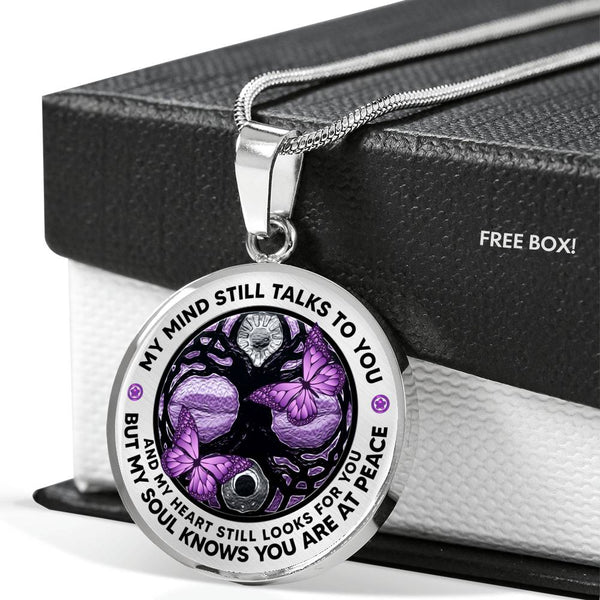 AG1508013 My Mind Still Talks To You Purple Butterflies Tree Of Life  Luxury Necklace with Back Engraving
