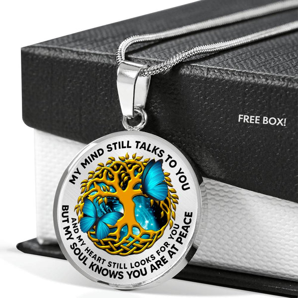 AG0408015 My Mind Still Talks To You Blue Butterflies Gold Tree Of Life And Galxy  Luxury Necklace with Back Engraving