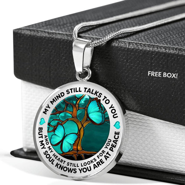 AG1308017 My Mind Still Talks To You Turquoise Butterflies Tree Of Life  Luxury Necklace with Back Engraving