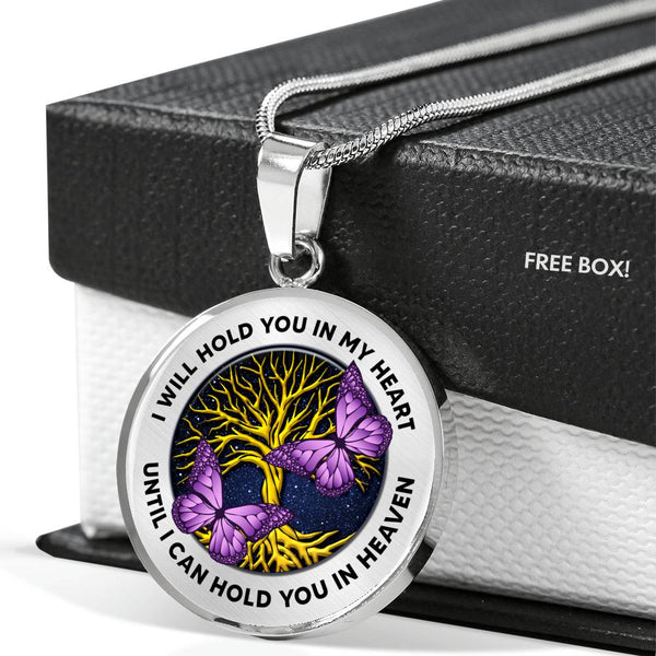 TQ0303 I Will Hold You In My Heart Purple Butterfly Tree Of Life Luxury Necklace with Back Engraving