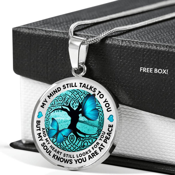 AG1308030 My Mind Still Talks To You Blue Butterflies Tree Of Life  Luxury Necklace with Back Engraving