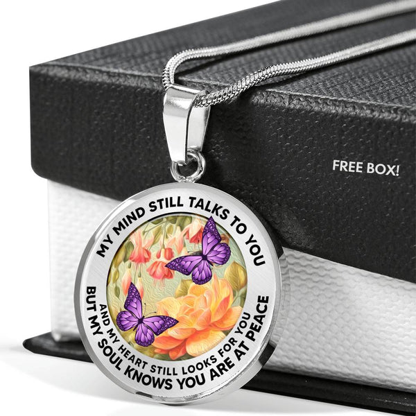 AG2908019 My Mind Still Talks To You Purple Butterflies Flower Luxury Necklace with Back Engraving