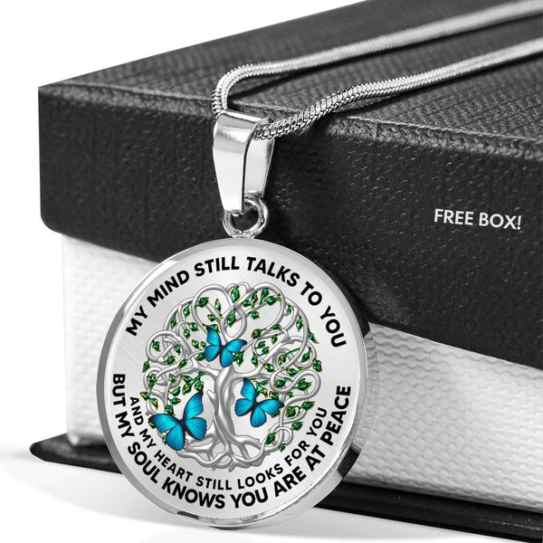 JL2407011 My Mind Still Talks To You Blue Butterflies Celtic Tree Of Life Green Leaf Luxury Necklace with Back Engraving