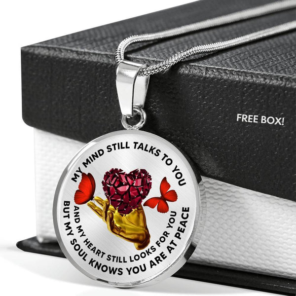 TM0050 My Mind Still Talks To You Red Butterfly Broken Heart Golden Hand Luxury Necklace with Back Engraving