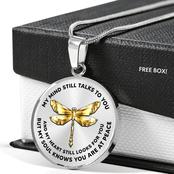 My Mind Still Talks To You Golden Dragonfly Luxury Necklace with Back Engraving
