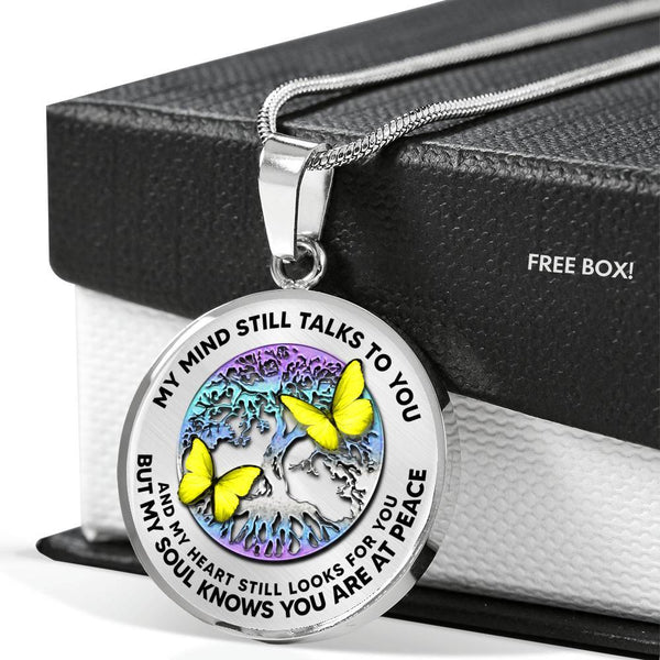 B0706036 My Mind Still Talks To You Yellow Butterflies And Metal Tree Of Life Luxury Necklace with Back Engraving