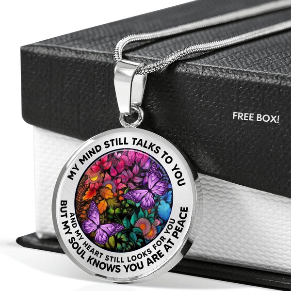 AG2408022 My Mind Still Talks To You Purple Butterflies Flower Luxury Necklace with Back Engraving