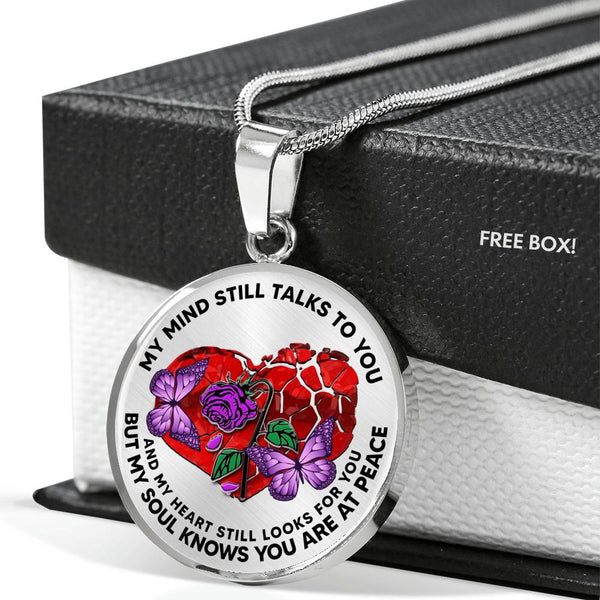 SP0109022 My Mind Still Talks To You Purple Butterflies Broken Heart And Rose Luxury Necklace with Back Engraving