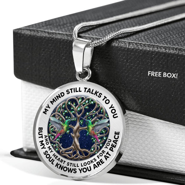 JL2407132 My Mind Still Talks To You Green Hummingbirds Brown Celtic Tree Of Life Green Leaf And Galaxy Luxury Necklace with Back Engraving
