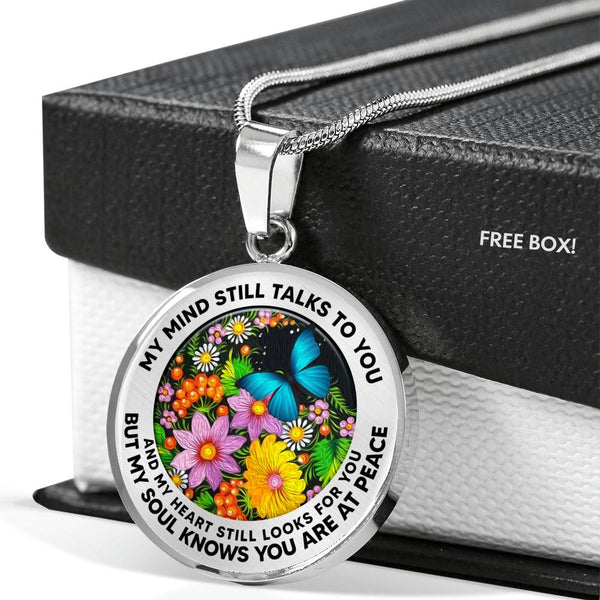 AG2908026 My Mind Still Talks To You Blue Butterflies Flower Luxury Necklace with Back Engraving