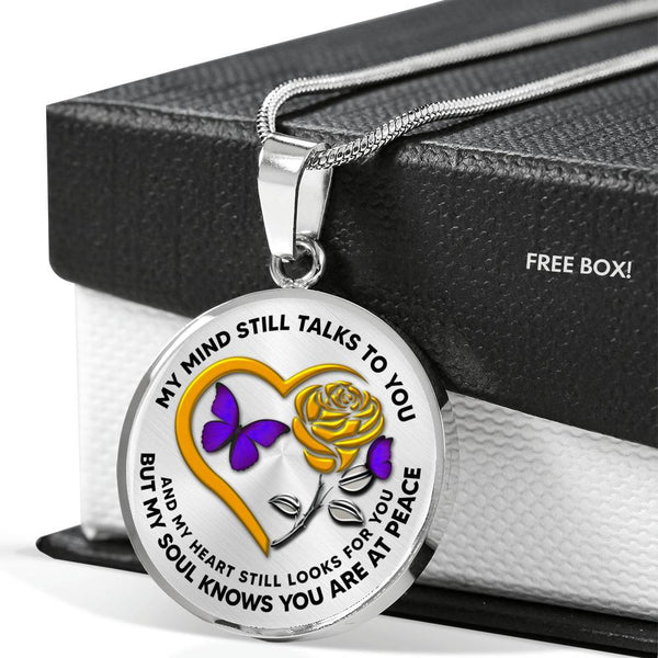 B0708016 My Mind Still Talks To You Purple Butterflies Golden Rose And Heart Shape Luxury Necklace with Back Engraving