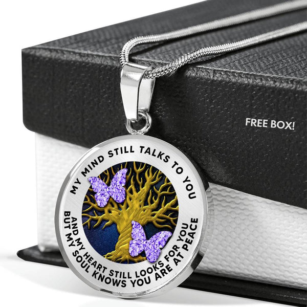 B070607 My Mind Still Talks To You Diamond Purple Butterflies Tree Of Life Luxury Necklace with Back Engraving