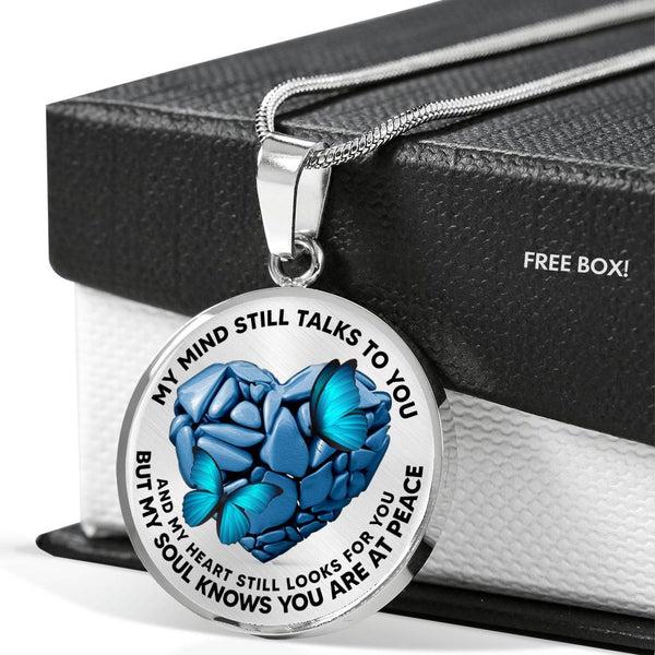 SP0109005 My Mind Still Talks To You Blue Butterflies Broken Heart Of Rocks Luxury Necklace with Back Engraving