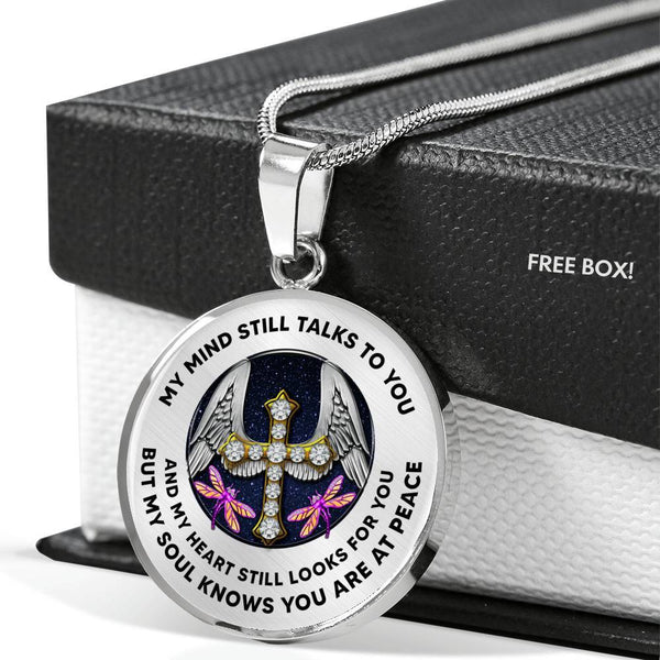JL1407026 My Mind Still Talks To You Purple Dragonflies Cross Wings  Luxury Necklace with Back Engraving