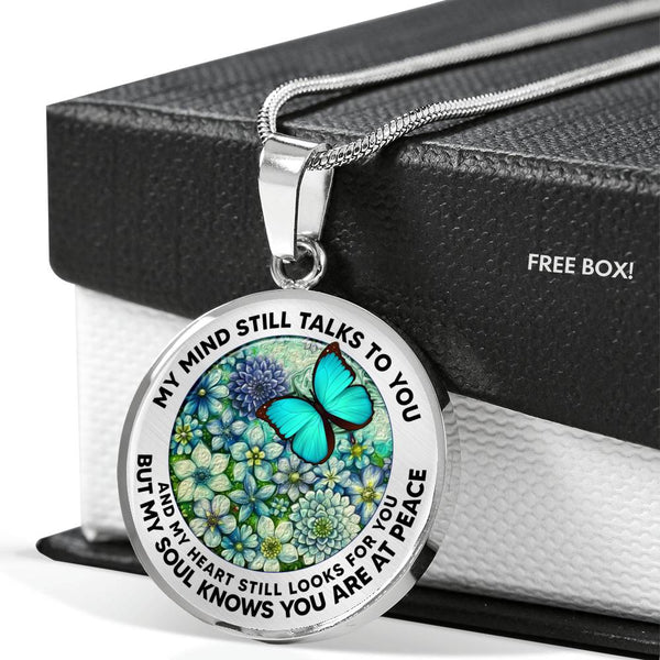 AG2208011 My Mind Still Talks To You Turquoise Butterflies Flower  Luxury Necklace with Back Engraving
