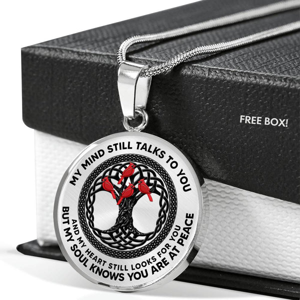 AG0608092 My Mind Still Talks To You Red Cardinals Black Celtic Knot Tree Of Life Luxury Necklace with Back Engraving