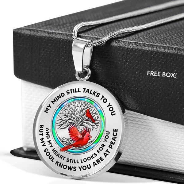 JL1407002 My Mind Still Talks To You Red Cardinals Opal Silver Tree Of Life Luxury Necklace with Back Engraving