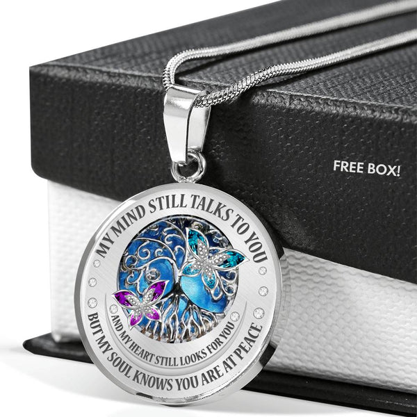 My Mind Still Talks To You Purple And Turquoise Butterflies Tree Of Life SP2209013 Luxury Necklace with Back Engraving