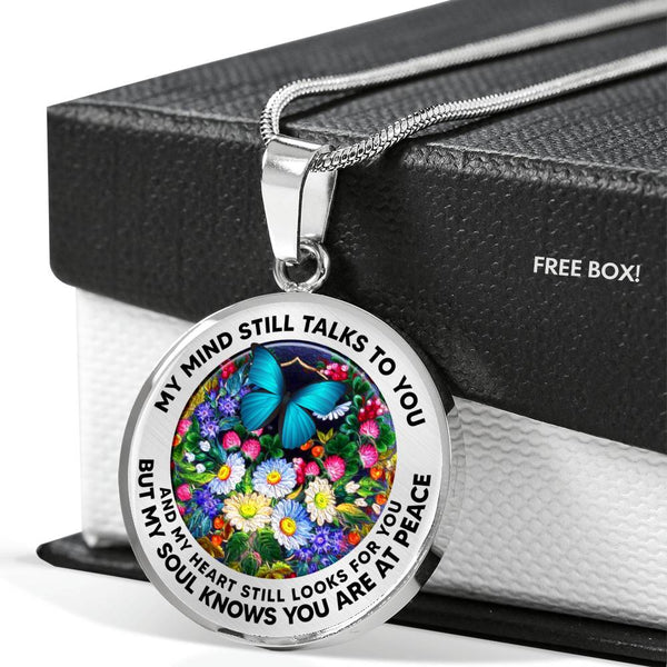 AG2808008 My Mind Still Talks To You Blue Butterflies Flower Luxury Necklace with Back Engraving