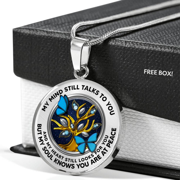 JL2207031 My Mind Blue Butterflies Gold Diamond Tree Of Life And Galaxy  Luxury Necklace with Back Engraving