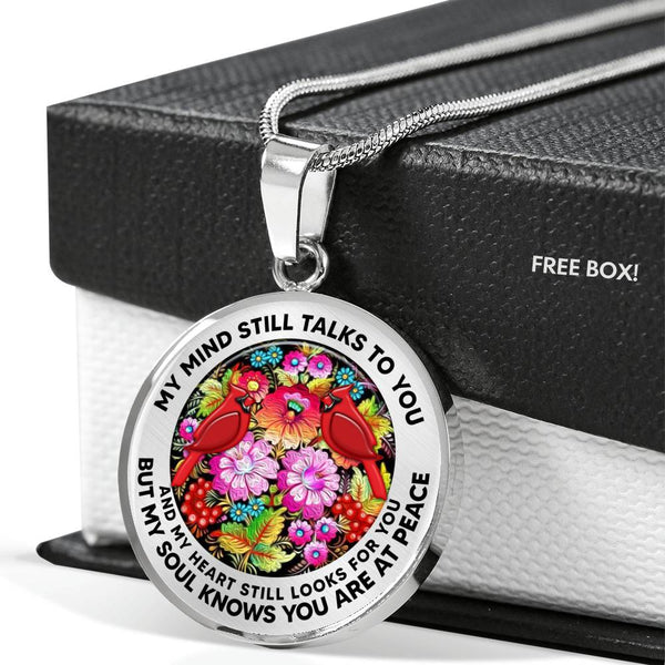 AG2808021 My Mind Still Talks To You Red Cardinals Flower Luxury Necklace with Back Engraving