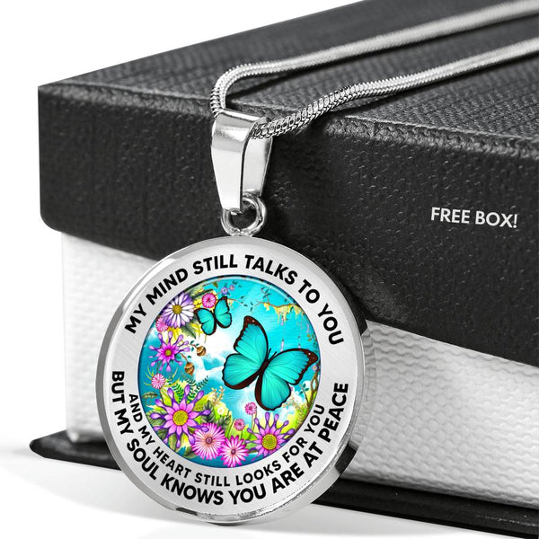 AG2408002 My Mind Still Talks To You Turquoise Butterflies Flower Luxury Necklace with Back Engraving