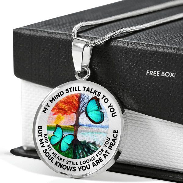 AG2008008 My Mind Still Talks To You Turquoise Butterflies Four Seasons Tree Of Life  Luxury Necklace with Back Engraving