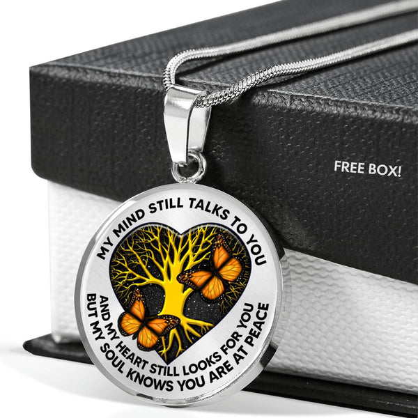 TQ0406 My Mind Still Talks To You Orange Monarch Butterfly Heart Tree Of Life Luxury Necklace with Back Engraving
