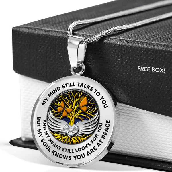 B0713017 My Mind Still Talks To You Orange Butterflies Gold Tree Of Life With Heart Wings Luxury Necklace with Back Engraving