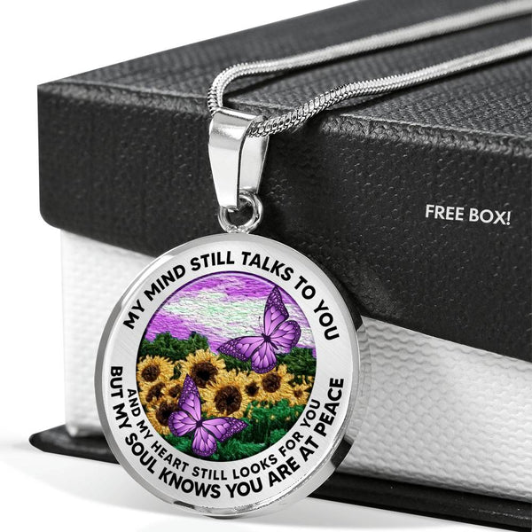AG2508012 My Mind Still Talks To You Purple Butterflies Flower Luxury Necklace with Back Engraving