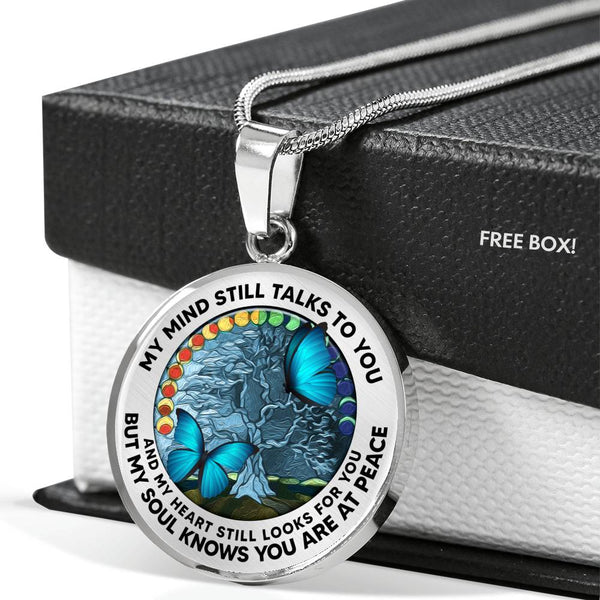 AG2208028 My Mind Still Talks To You Blue Butterflies Tree Of Life Luxury Necklace with Back Engraving