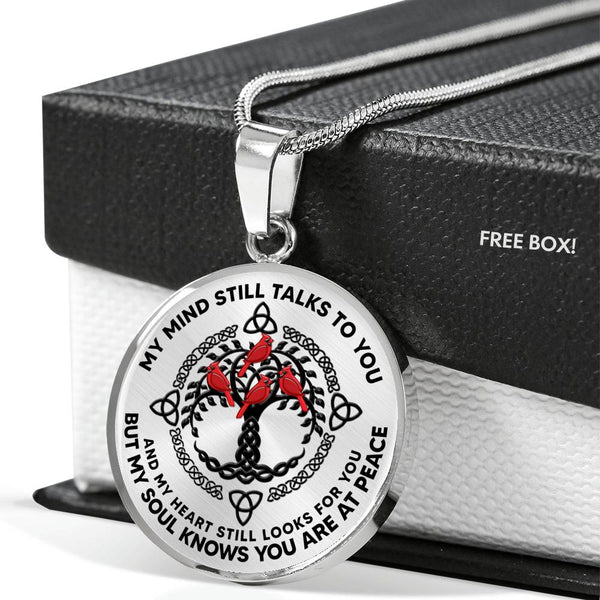 AG0608083 My Mind Still Talks To You Red Cardinals Black Celtic Knot Tree Of Life Luxury Necklace with Back Engraving