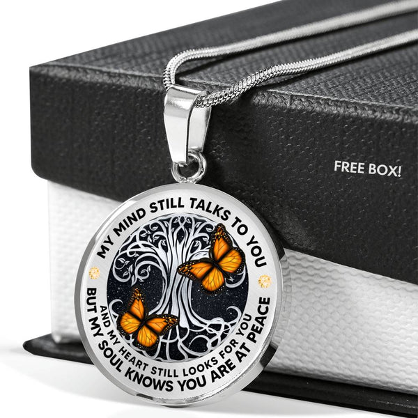 AG2008022 My Mind Still Talks To You Orange Monarch Butterflies Silver Tree Of Life  Luxury Necklace with Back Engraving