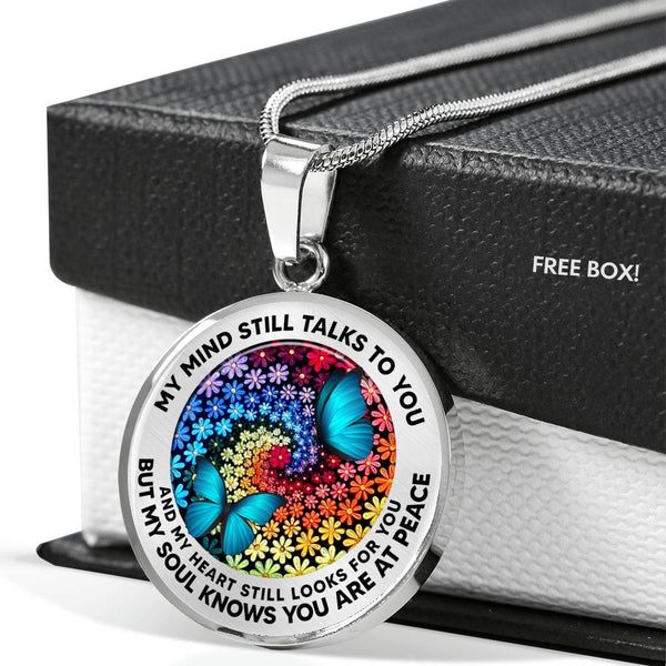 AG2408032 My Mind Still Talks To You Blue Butterflies Flower Luxury Necklace with Back Engraving